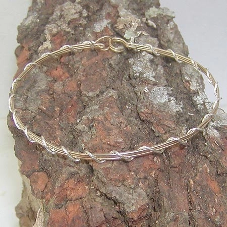 Two-Tone Silver Over Gold Thin Wire Wrapped Bracelet  SSSwa Hippie Chic Continuous Combination