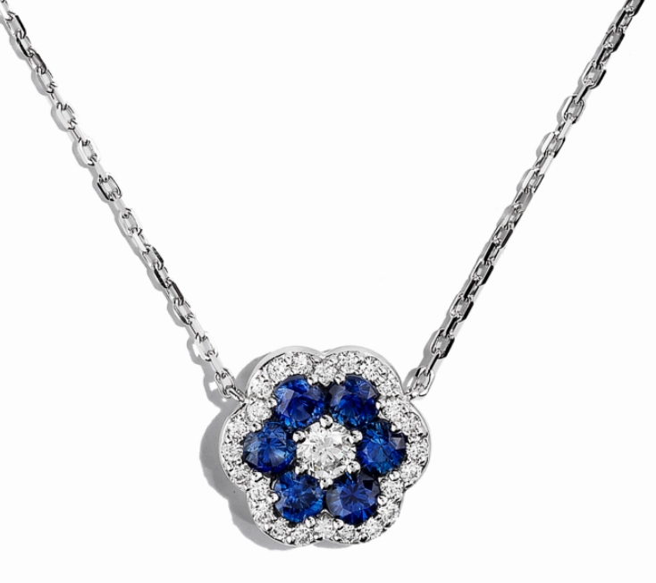 Holiday look Bremer Jewelry 18K White Gold Sapphires and Diamond Cluster Necklace (1.93ctw)