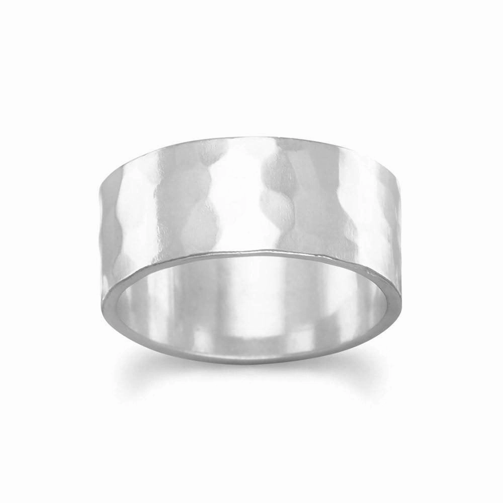 Branded Design Budget Adornment Band Ring Hammered Sterling Silver 8mm Mens or Womens Made in the USA