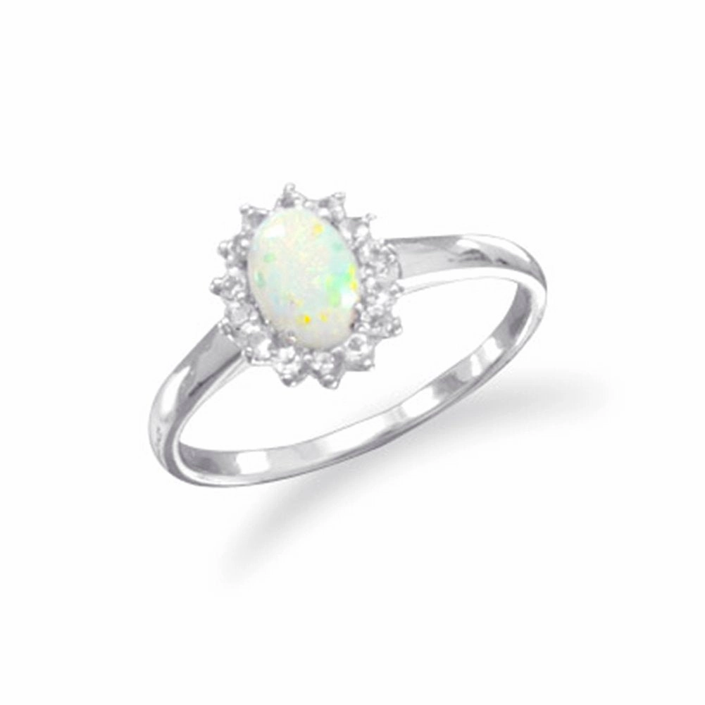 Celebration Accent Australian Opal and White Topaz Ring Rhodium on Sterling Silver  Nontarnish