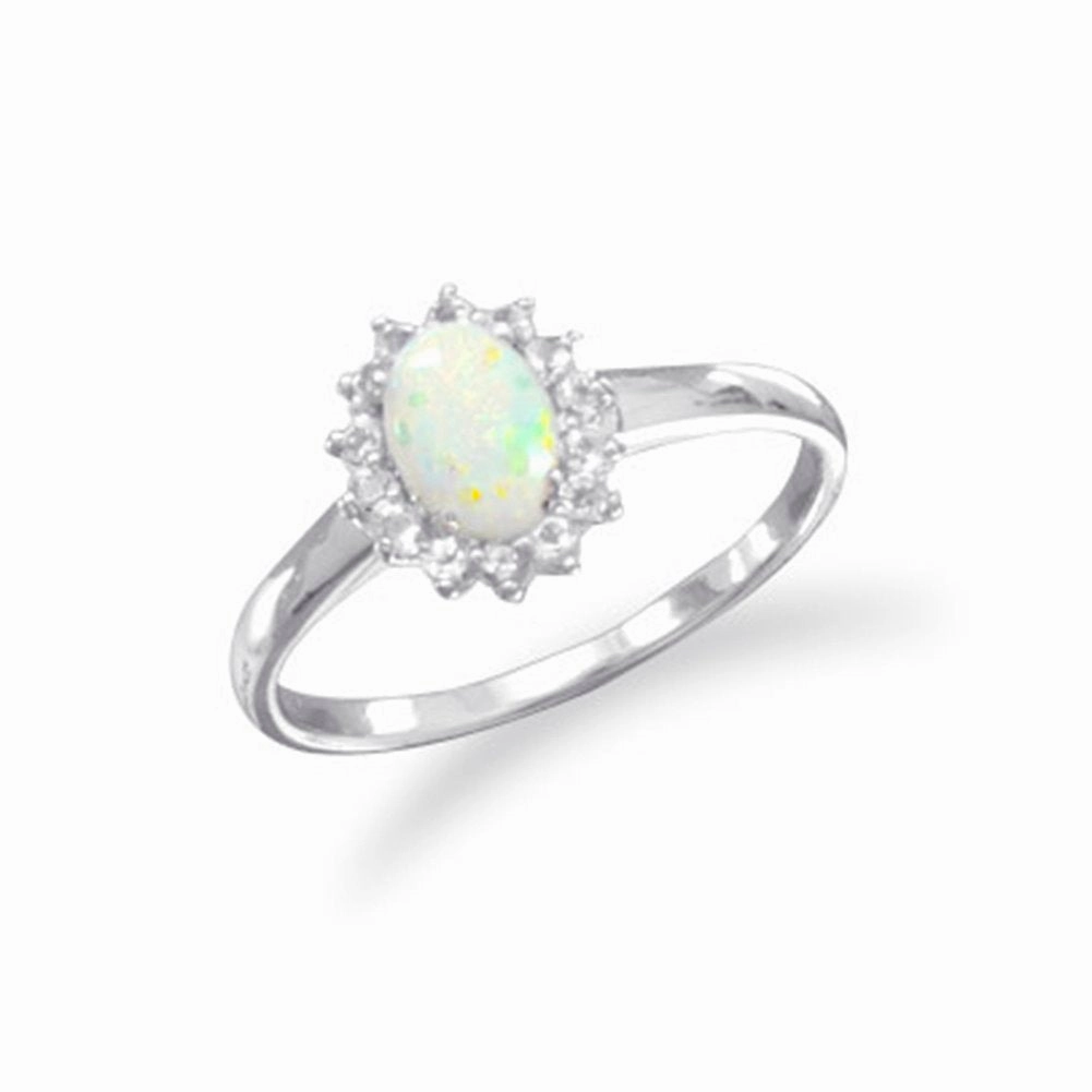 Australian Opal and White Topaz Ring Rhodium on Sterling Silver  Nontarnish Minimal Structure status symbol