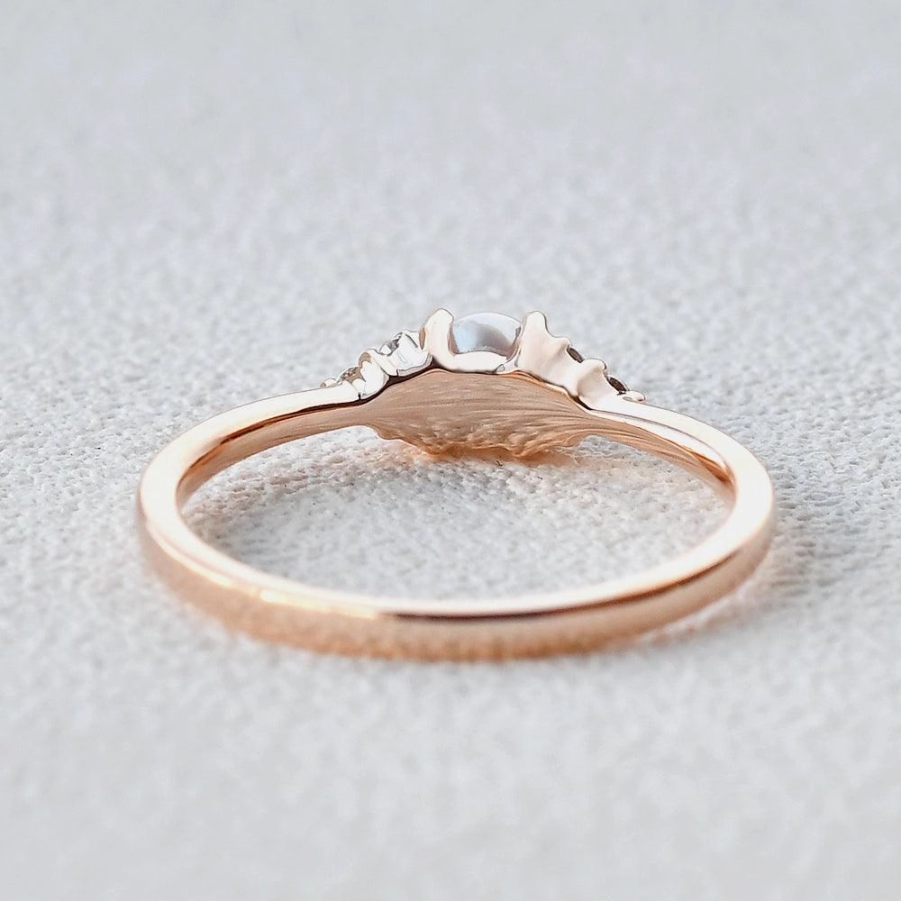 Handcrafted Detail Akoya Pearl & Geometric Moissanite Rose Gold Ring