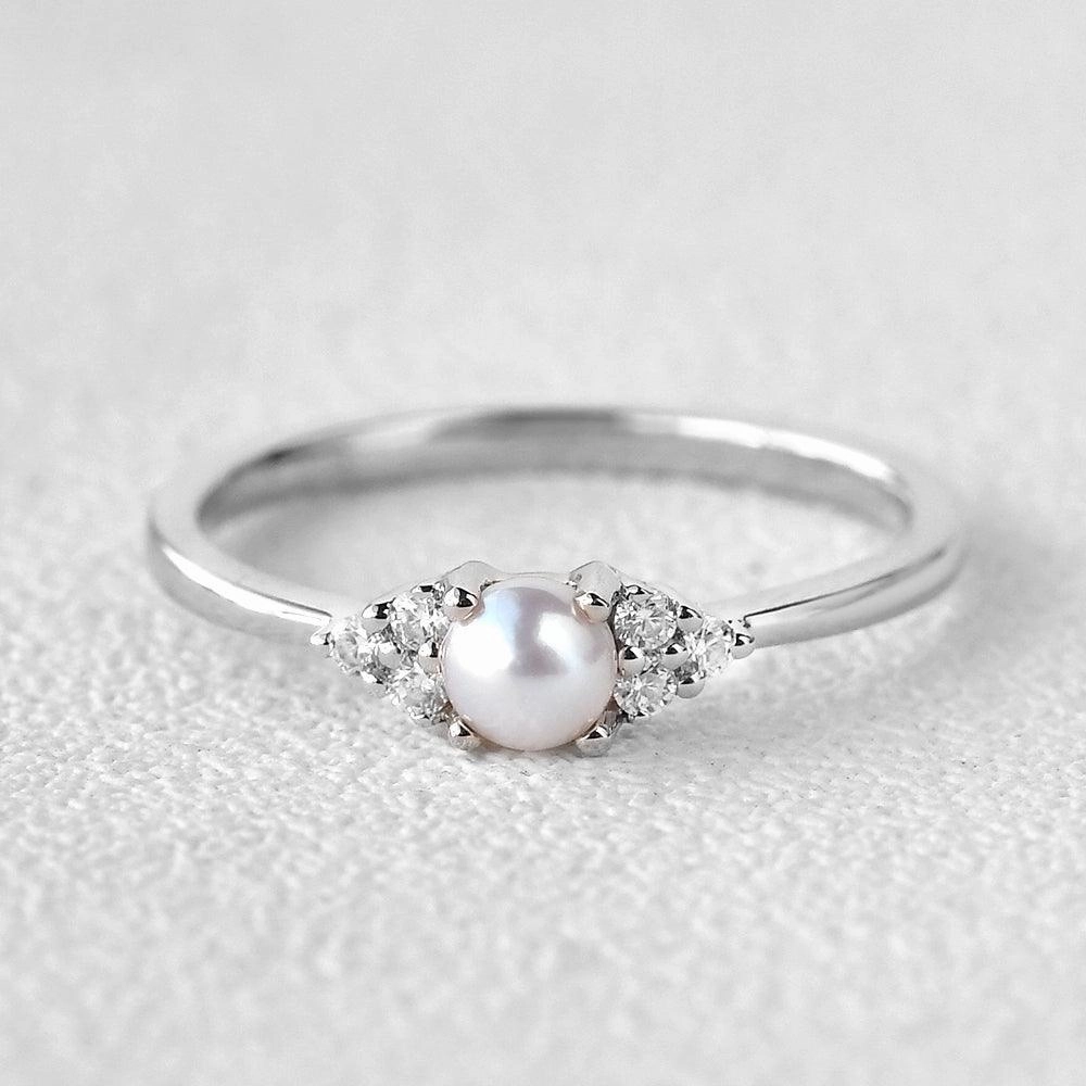 Allure Finish Akoya Pearl & Geometric Moissanite Rose Gold Ring