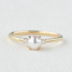 Cool Moment Refined Finish Akoya Pearl & Moissanite Yellow Gold Ring
