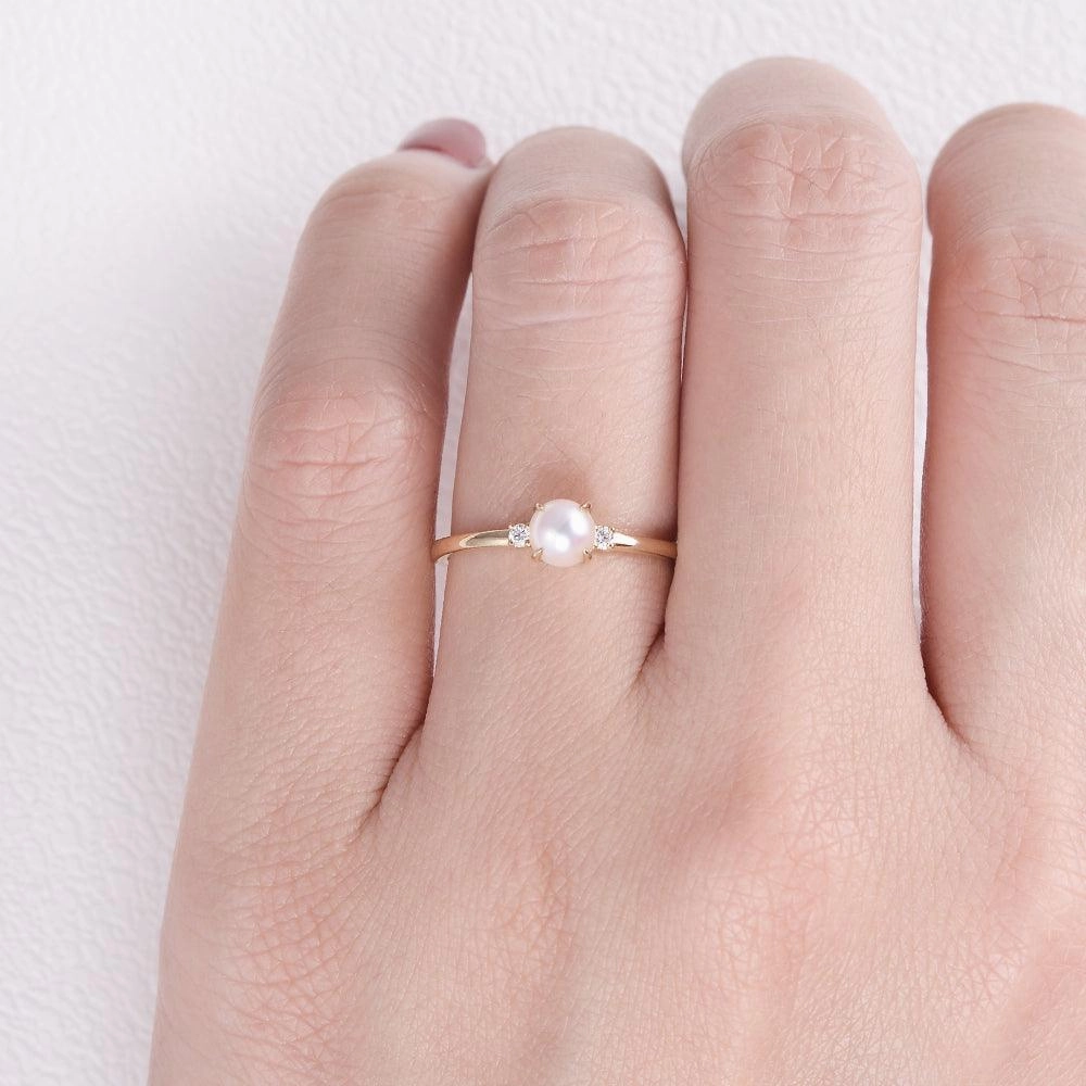 Dazzling Accent Akoya Pearl & Moissanite Yellow Gold Ring