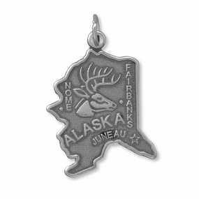 Alaska State Charm Antiqued Sterling Silver Shiny Jewelry Look