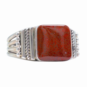 Precious Gem Elegant Pairing Albert Lee Navajo Handmade Sterling Silver Dinosaur Bone Cuff Bracelet