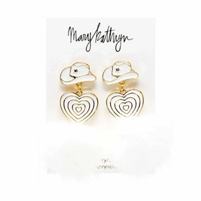 Shiny Embellishment Durable Accent Aldean White Cowboy Hat Puff Earrings