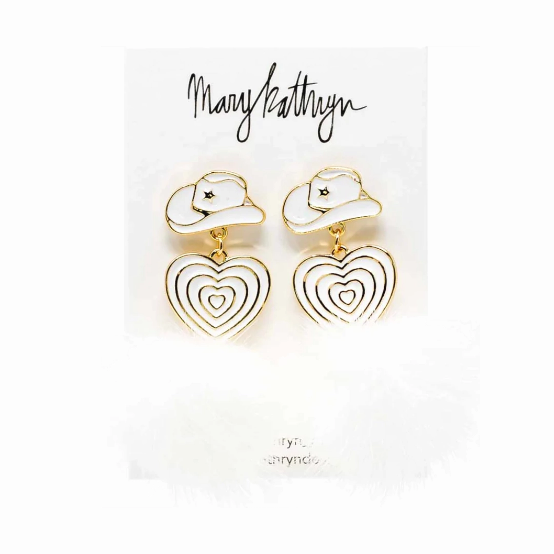 Shiny Embellishment Durable Accent Aldean White Cowboy Hat Puff Earrings