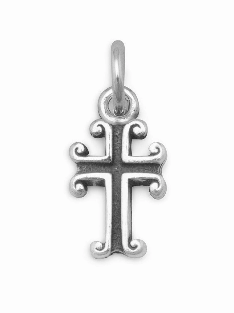 Fleuree Cross Charm Antique Finish Sterling Silver Dainty Accessory High impact