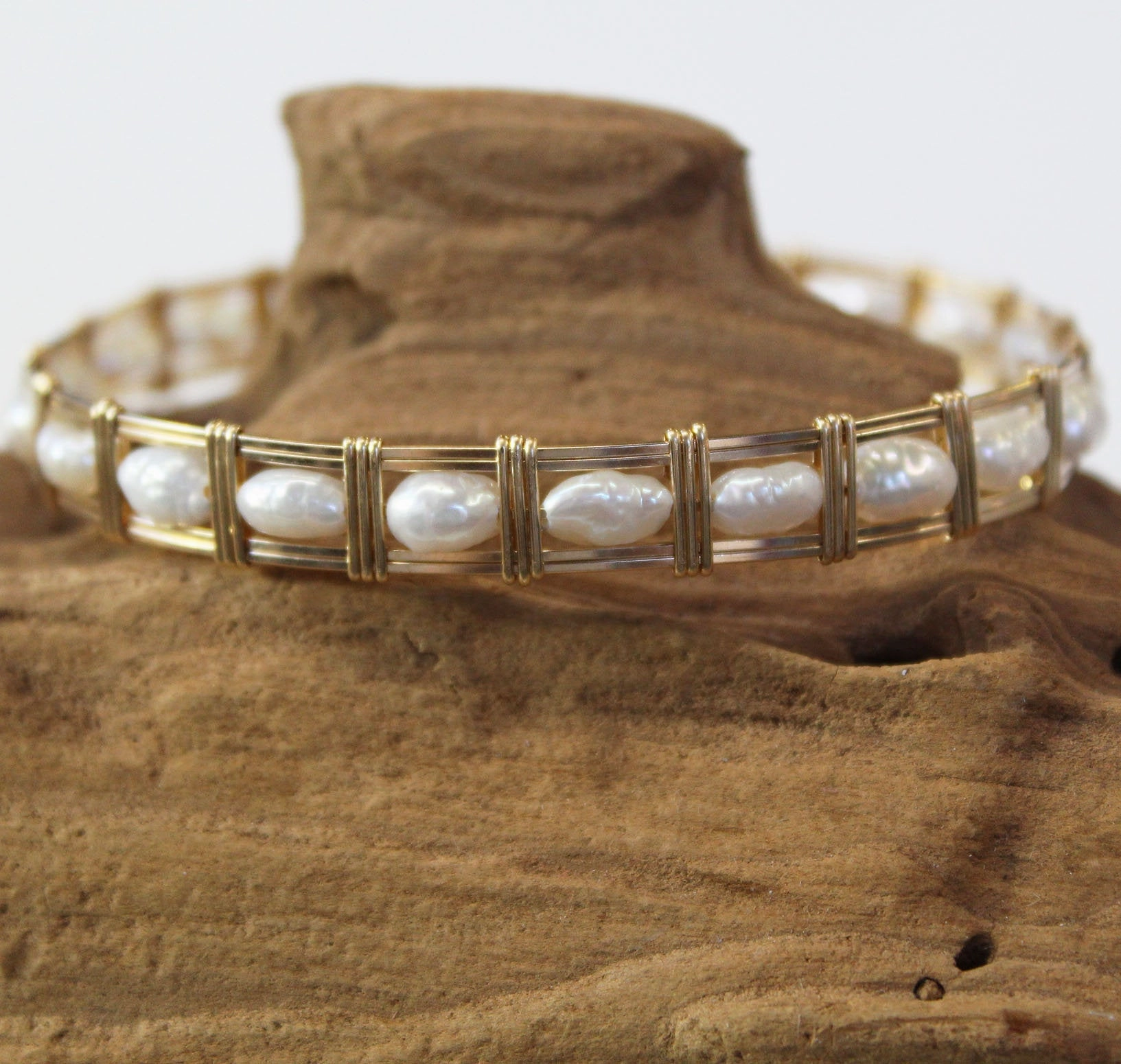 All-Bead Bar Style Freeform Freshwater Pearls Wire Wrapped Bracelet Reliable Fusion