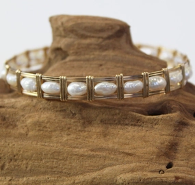 All-Bead Bar Style Freeform Freshwater Pearls Wire Wrapped Bracelet Reliable Fusion