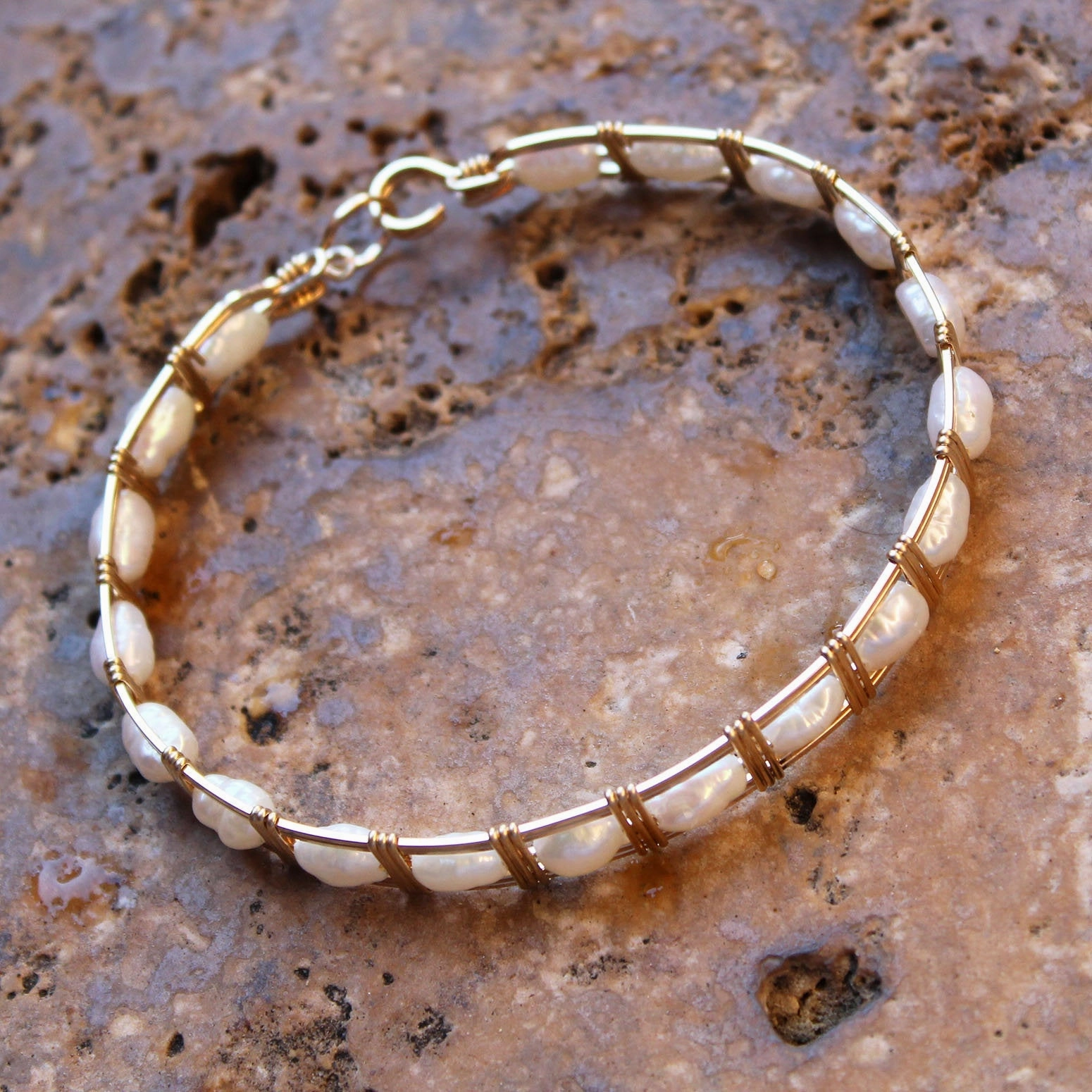 Indelible Blends Desert Dream All-Bead Bar Style Freeform Freshwater Pearls Wire Wrapped Bracelet