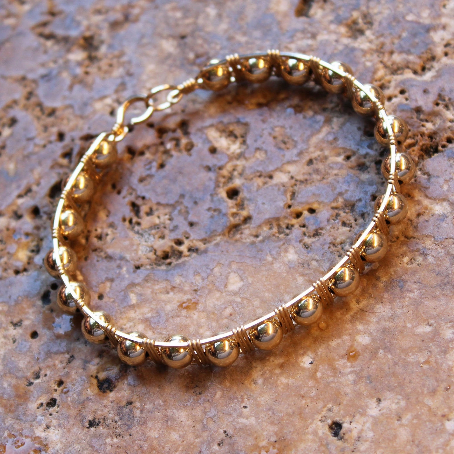 Journey??s End All Bead Bar Style Gold Filled Beads Wire Wrapped Bracelet