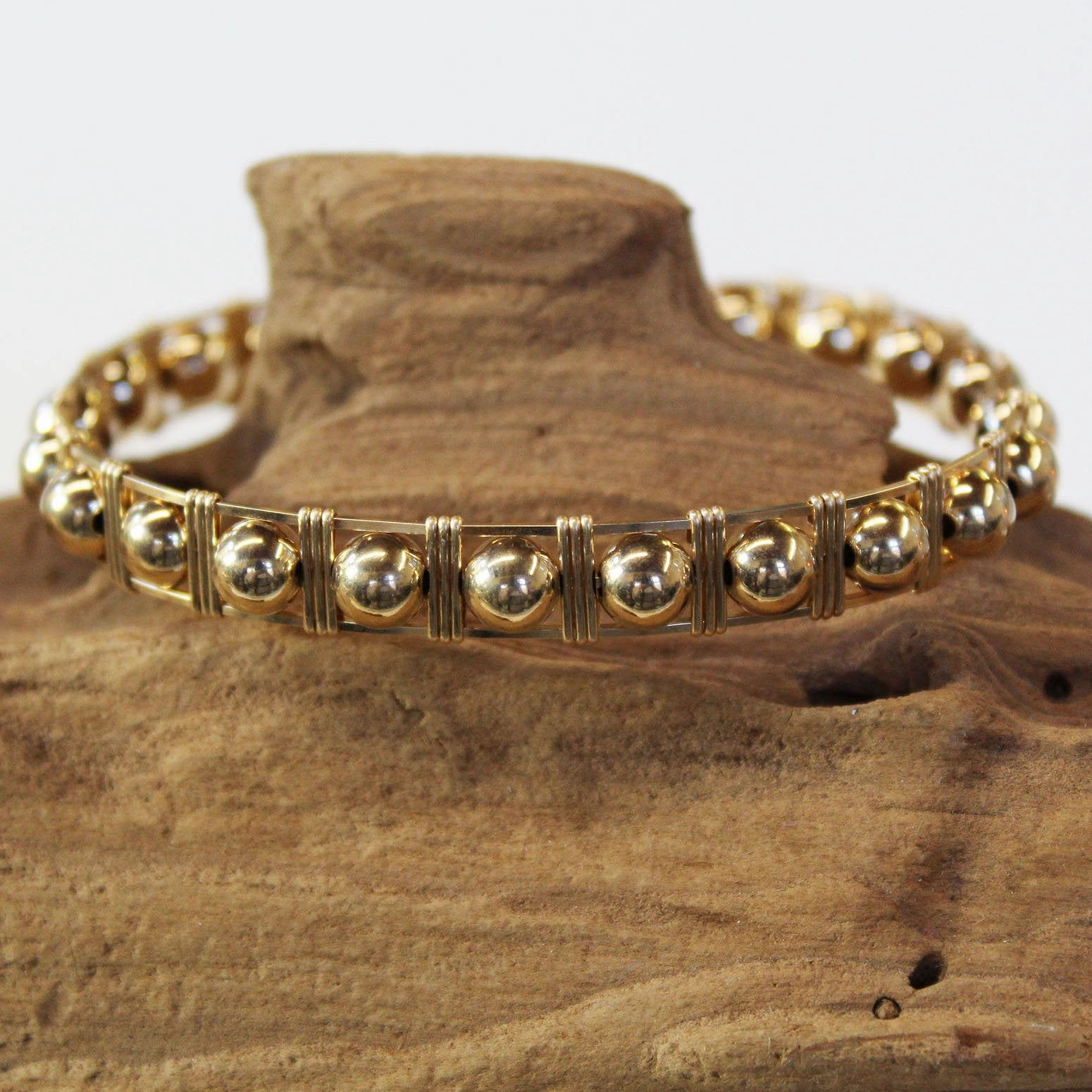 Exclusive Touch All Bead Bar Style Gold Filled Beads Wire Wrapped Bracelet