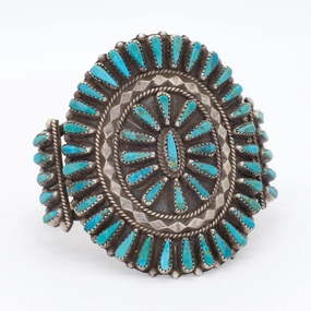 Fashionable Piece Fashion pieces Tommy Lowe Navajo Handmade Sterling Silver Turquoise Petit Point Cuff Bracelet