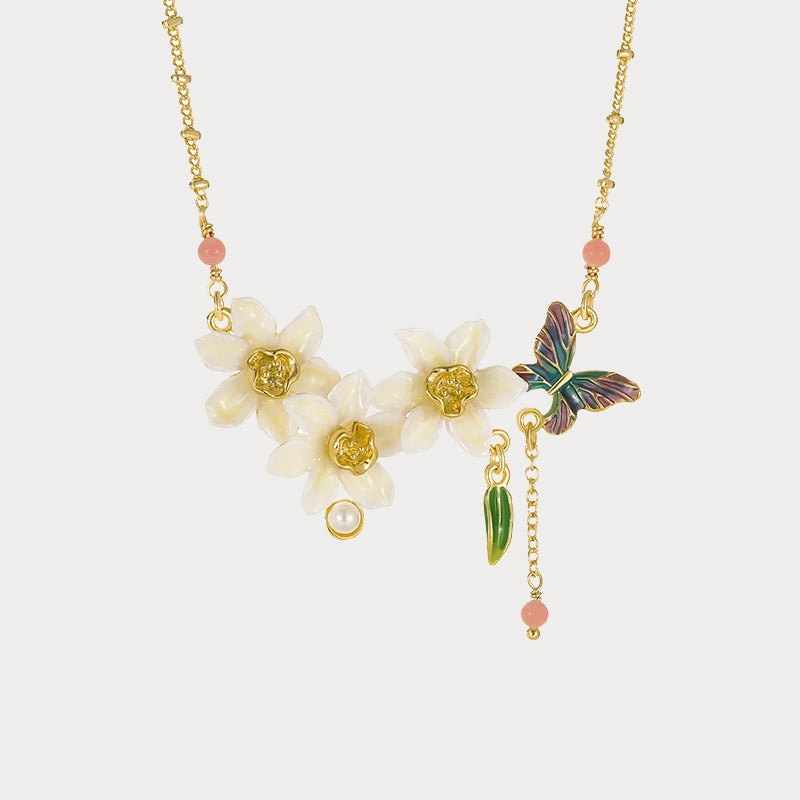 Daffodils & Butterfly Necklace Beautiful Jewelry