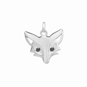 Sterling Silver Cute Fox Charm Pendant Black Cubic Zirconia Eyes Satin Finish Balanced Design Cozy Mood