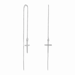 Casual Accent Sparkling Style Chain Threader Earrings with Cross Drop Sterling Silver