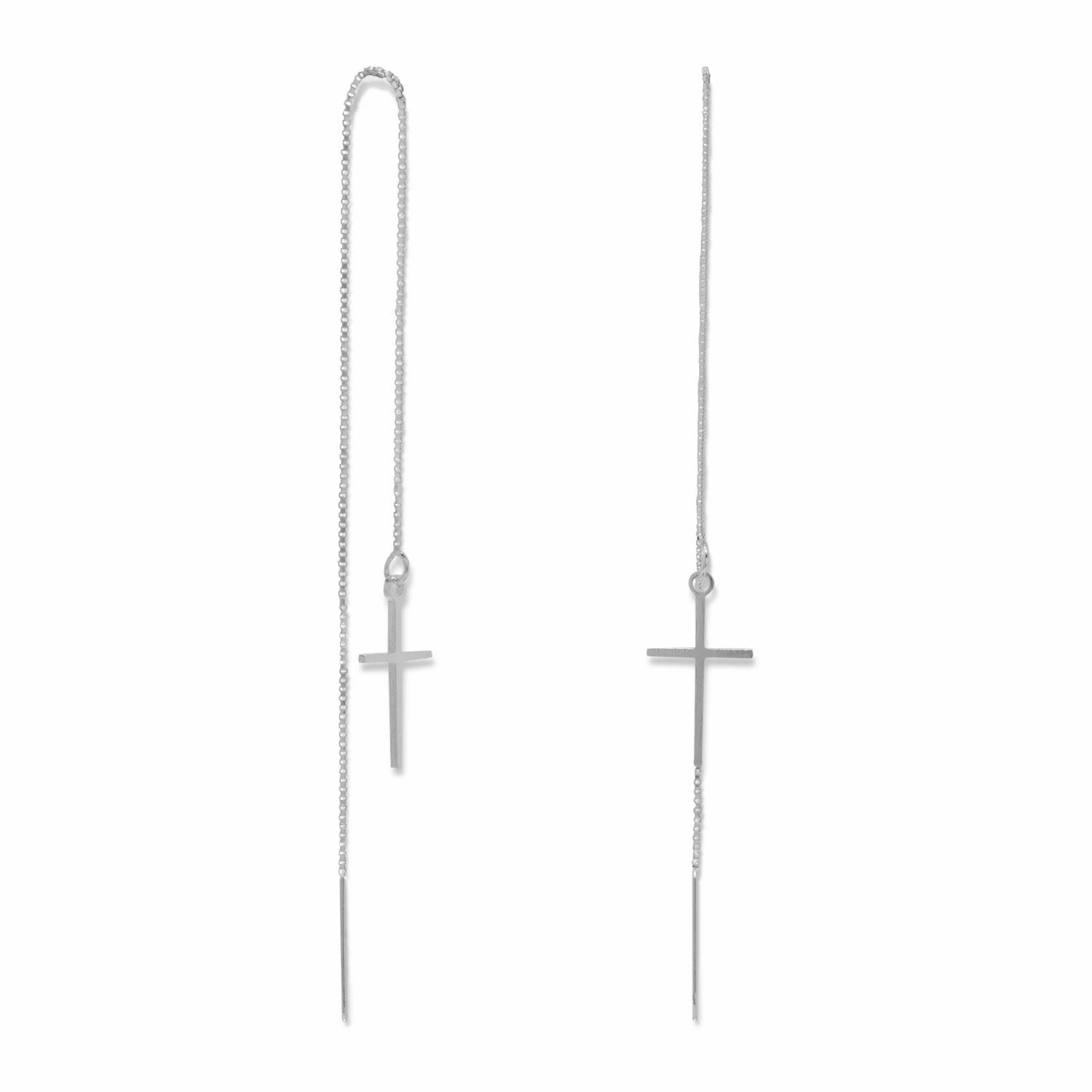 Casual Accent Sparkling Style Chain Threader Earrings with Cross Drop Sterling Silver