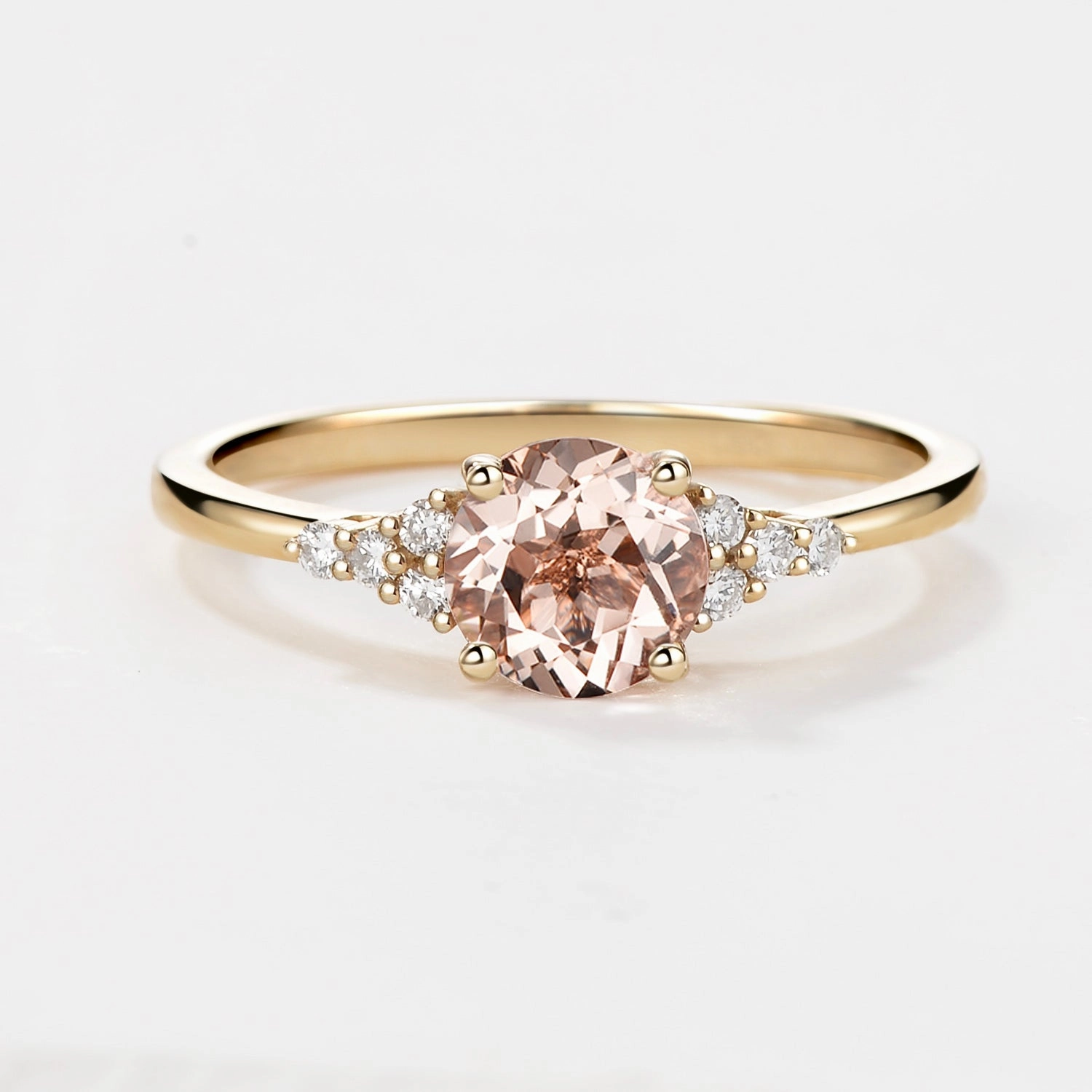 Round Cut Morganite Cluster Engagement Ring Color Pop