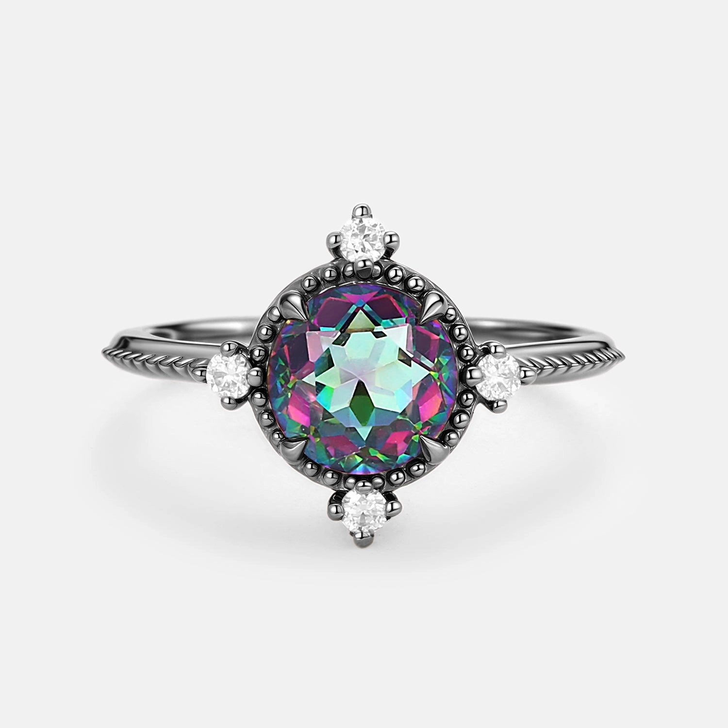 Charming Finish Vintage Inspired Mystic Topaz & Moissanite Rose gold Ring