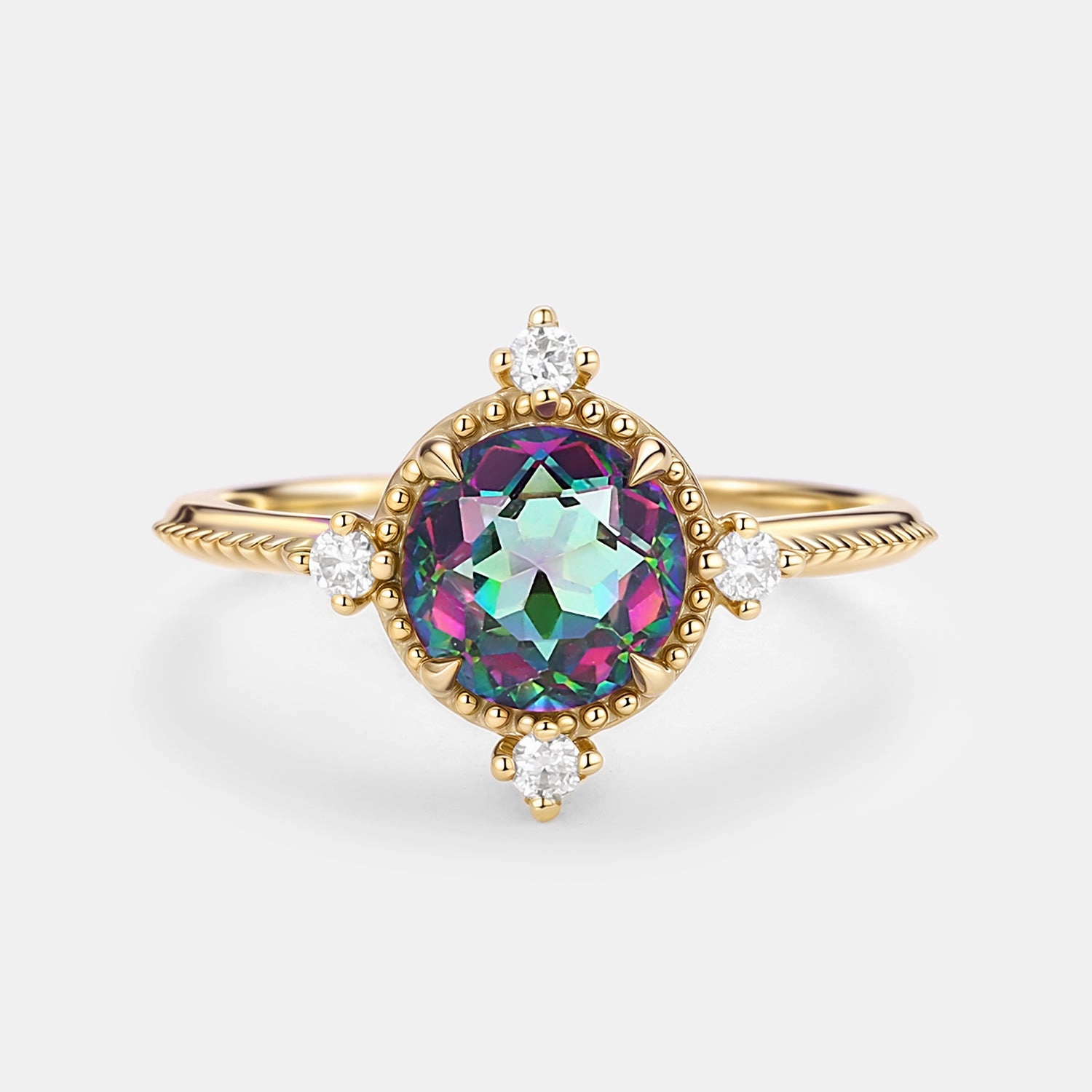 Vintage Inspired Mystic Topaz & Moissanite Rose gold Ring Casual Detail Tailored Mood
