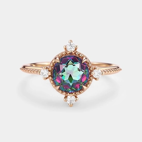 Vintage Inspired Mystic Topaz & Moissanite Rose gold Ring Luxury Edge