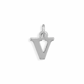 Contemporary Form Accent Detail Alphabet Letter V Charm Sterling Silver - Made in the USA