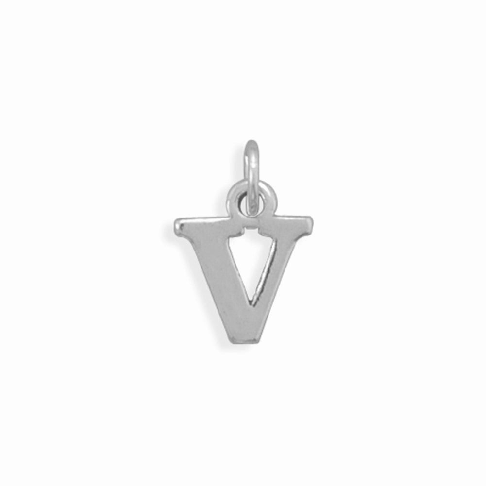 Contemporary Form Accent Detail Alphabet Letter V Charm Sterling Silver - Made in the USA