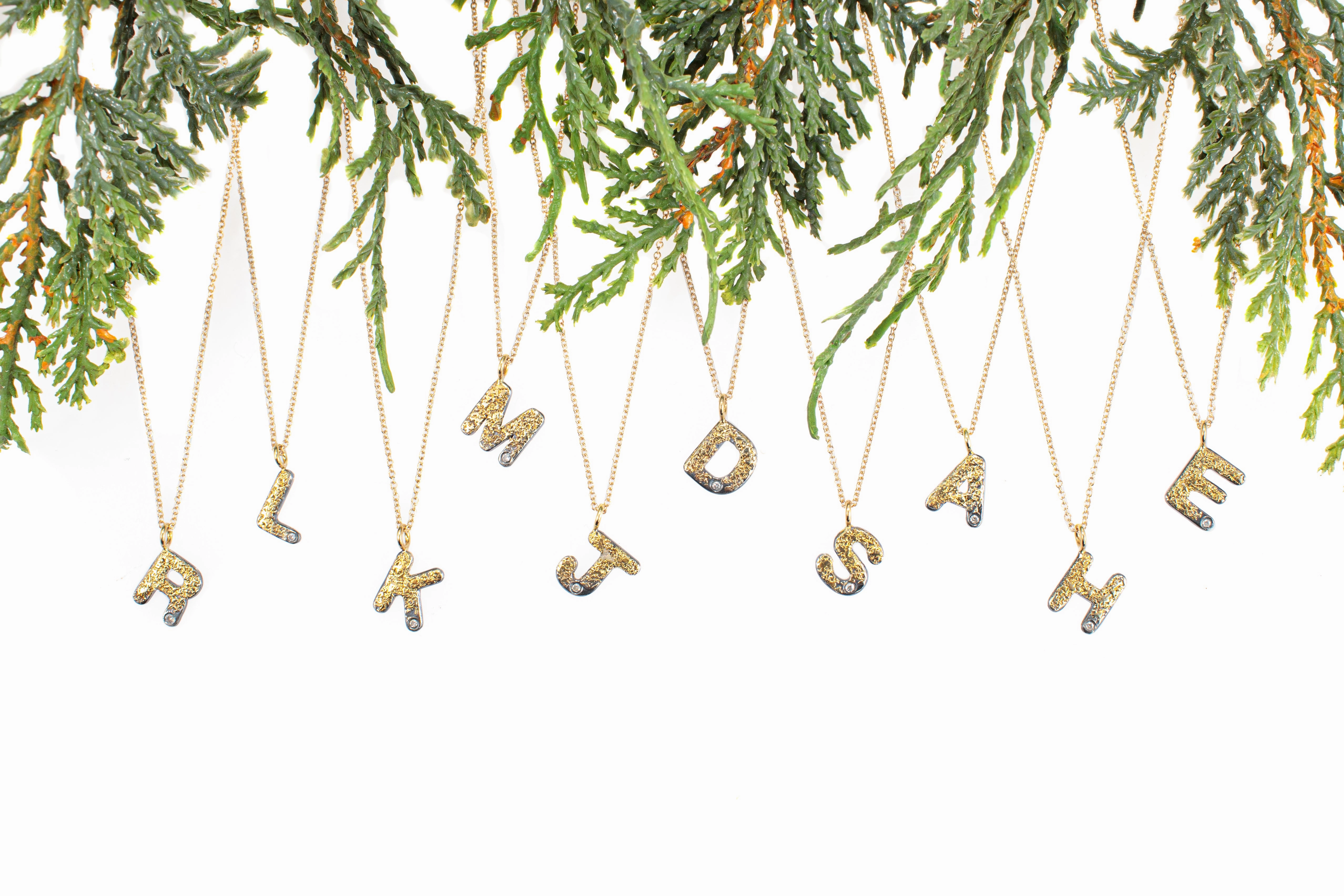 Timeless Present Chic Gift Alphabet Necklace 2.0 on 14ky Gold Chain - 22ky, 18ky, Oxidized Silver   VS Diamond