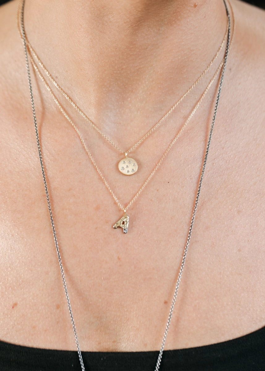 Alphabet Necklace 2.0 on 14ky Gold Chain - 22ky, 18ky, Oxidized Silver   VS Diamond Versatile Piece Stunning Gift