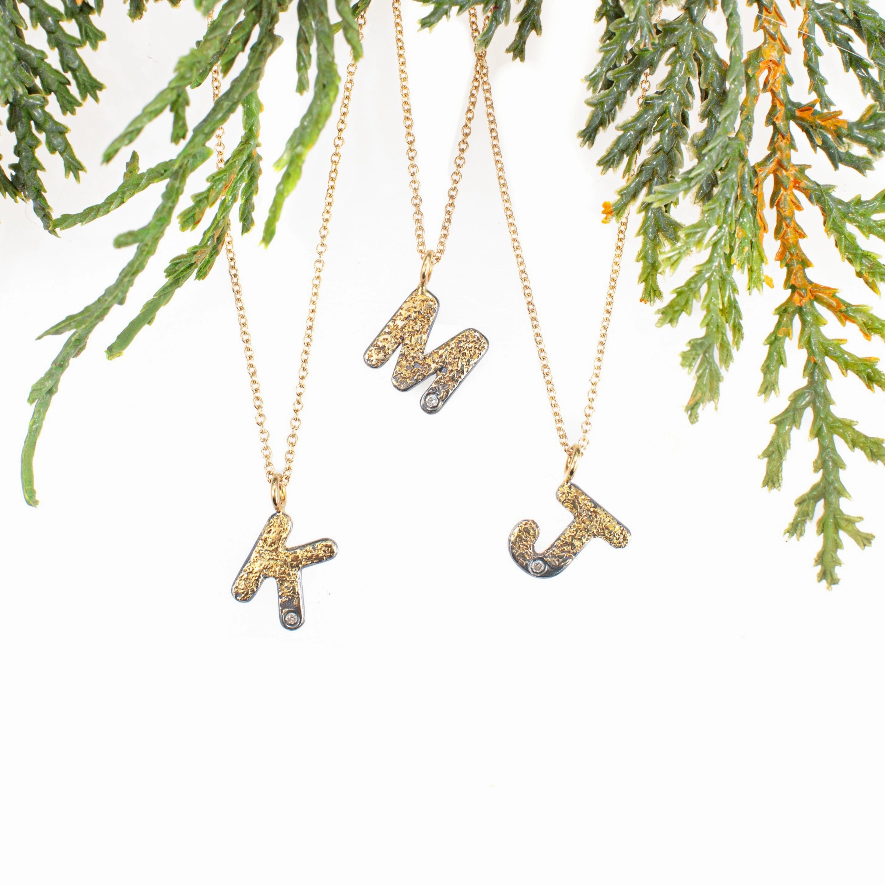 Alphabet Necklace 2.0 on 14ky Gold Chain - 22ky, 18ky, Oxidized Silver   VS Diamond Distinctive Piece