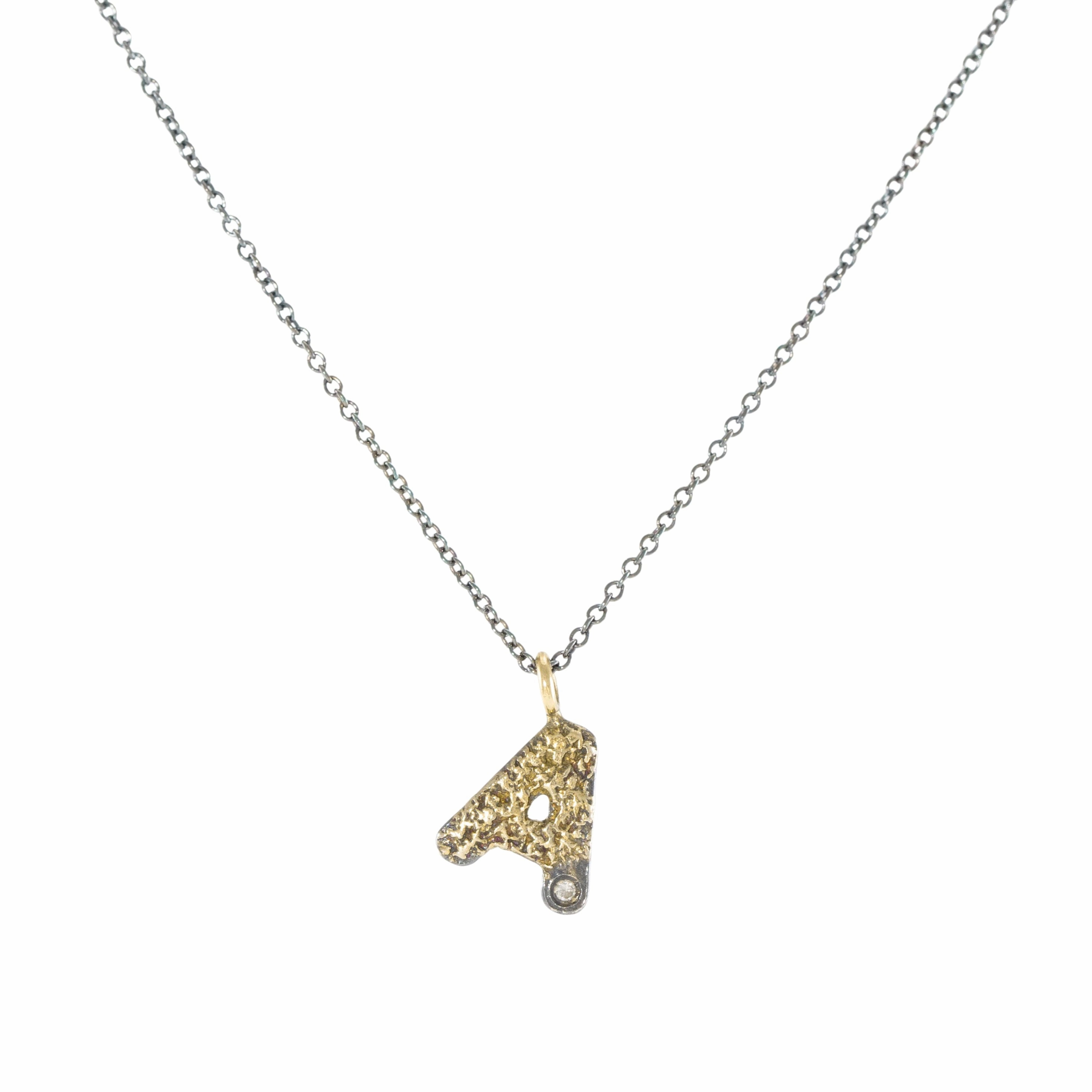 Elegant Party Alphabet Necklace 2.0 on Oxidized Silver Chain - 22ky, 14ky, Oxidized Silver   VS Diamond