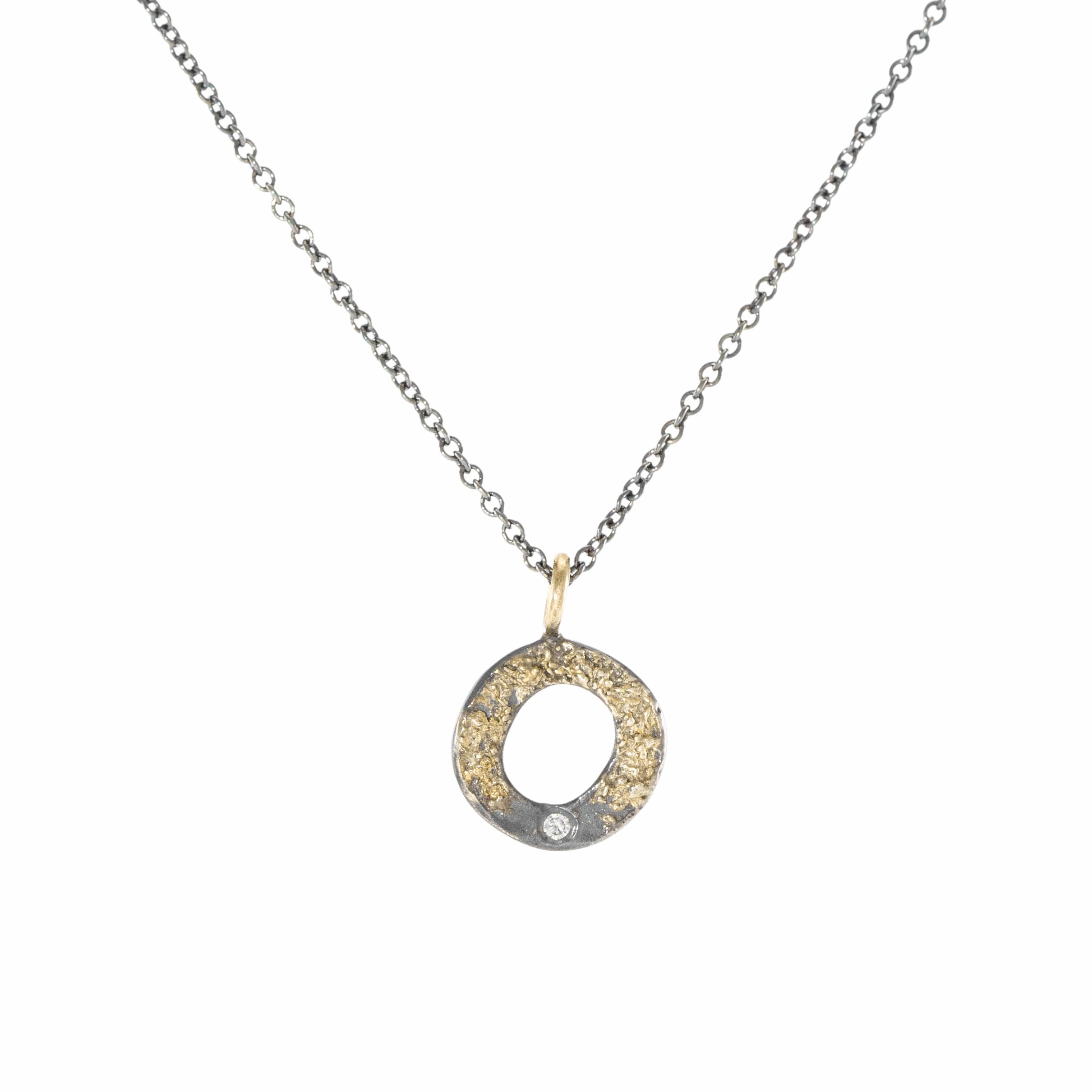 Classic Detail Alphabet Necklace 2.0 on Oxidized Silver Chain - 22ky, 14ky, Oxidized Silver   VS Diamond