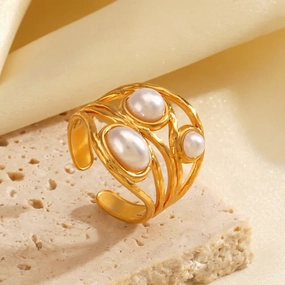 Utilitarian Design HighEnd Adornment TRIO PEARL RING(Adjustable)