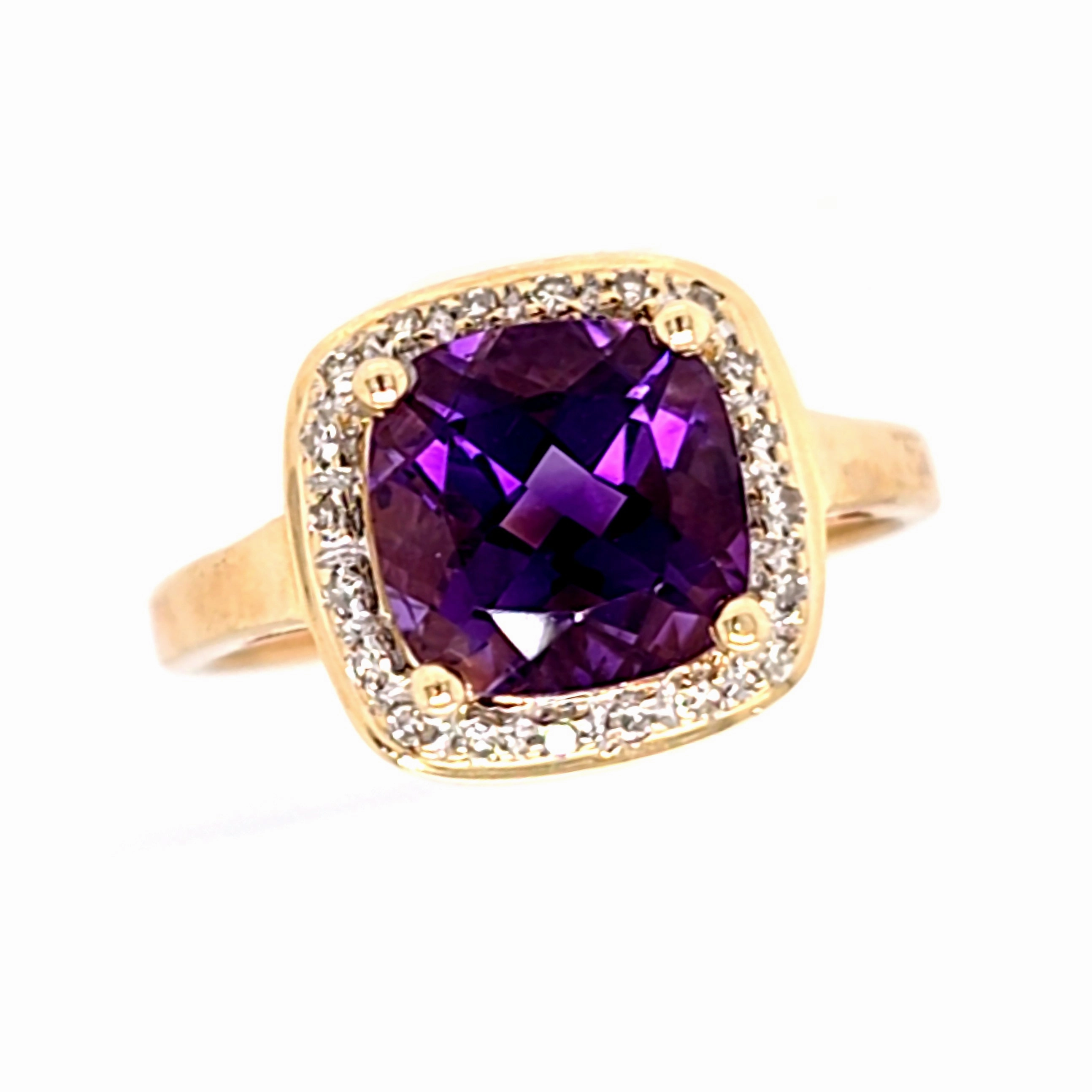 Amethyst & Diamond Halo Ring Timeless Accent