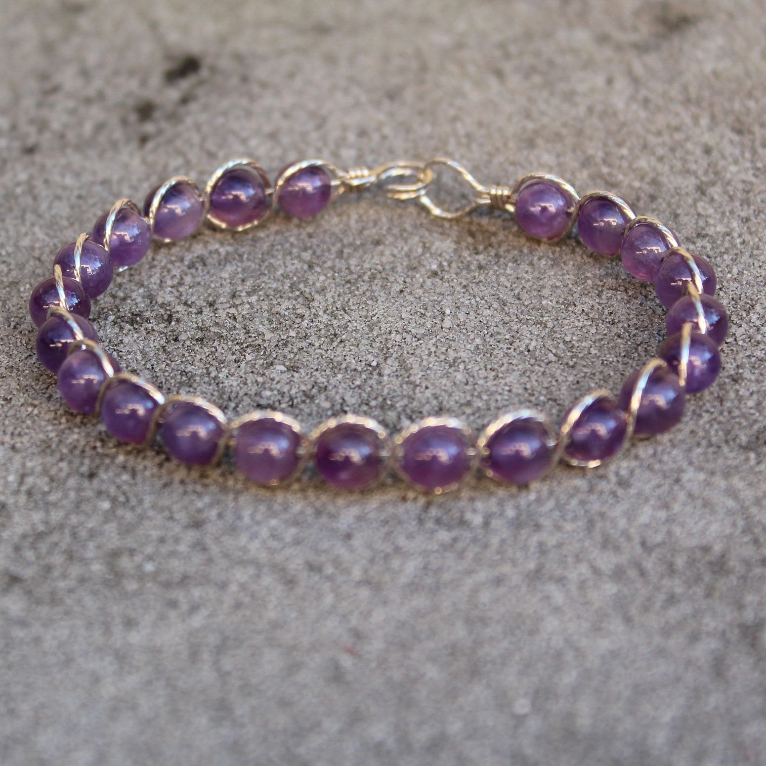 Amethyst Beads Sterling Silver Outline Twist Wire Bracelet Lasting Appeal Personal Signature