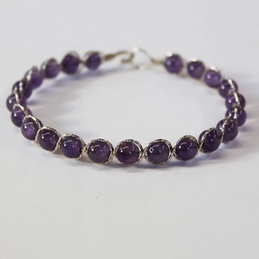 Amethyst Beads Sterling Silver Outline Twist Wire Bracelet Knot Ties