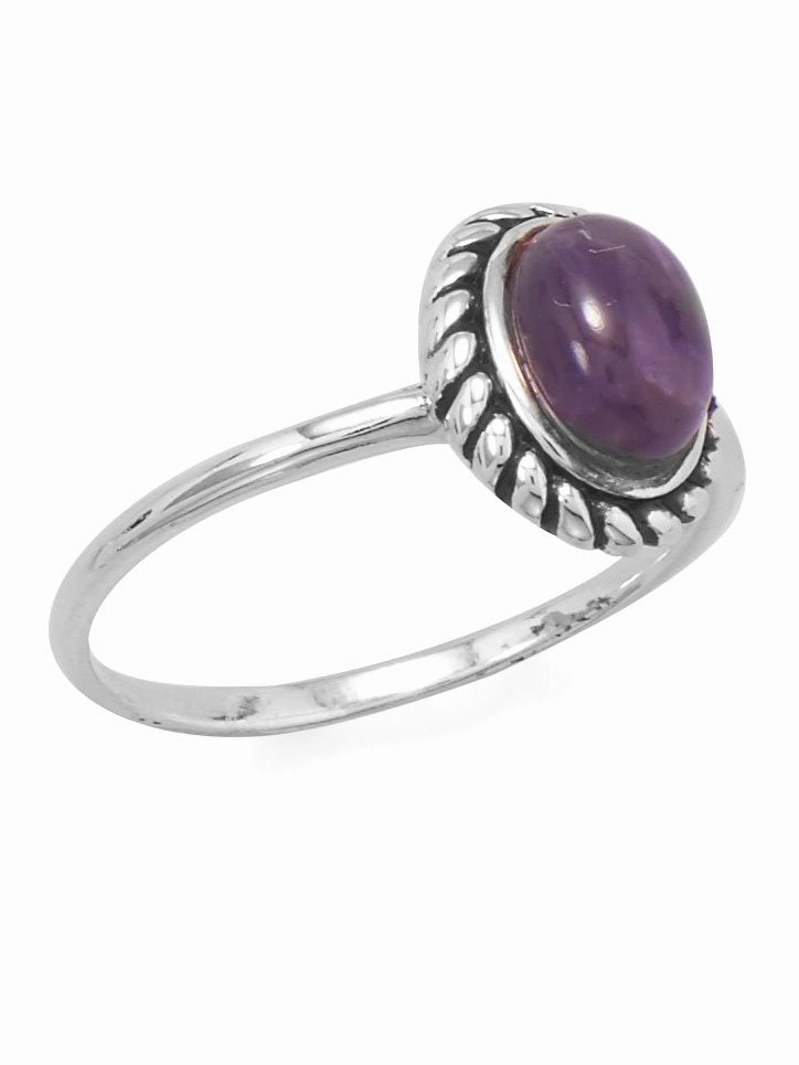 Amethyst Ring with Rope Edge Antiqued Sterling Silver HighEnd Design