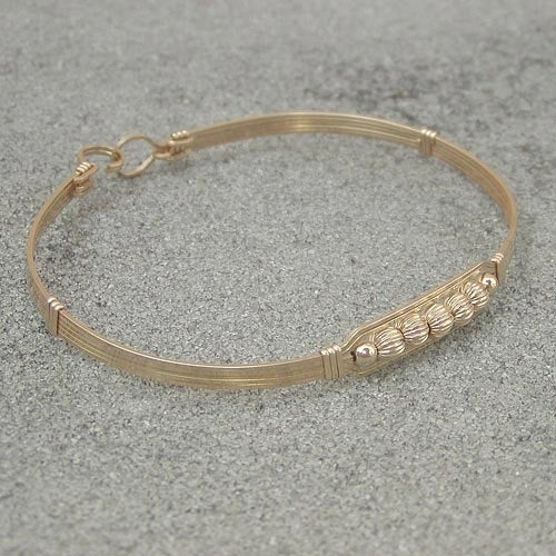 Futuristic Trends 5 Little Beads Fluted Gold Filled Beads Wire Wrapped Bracelet