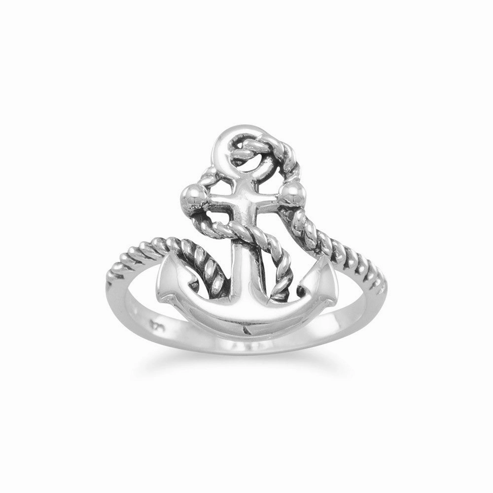Anchor with Rope Nautical Ring Sterling Silver Robust Appearance