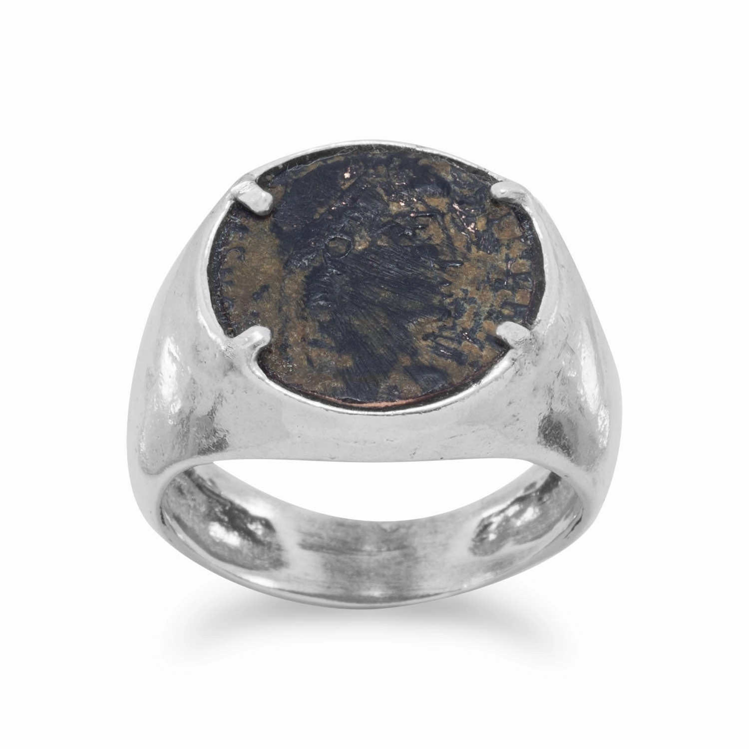 Ancient Roman Coin Mens Ring Sterling Silver Fire Proof Lightweight Appearance