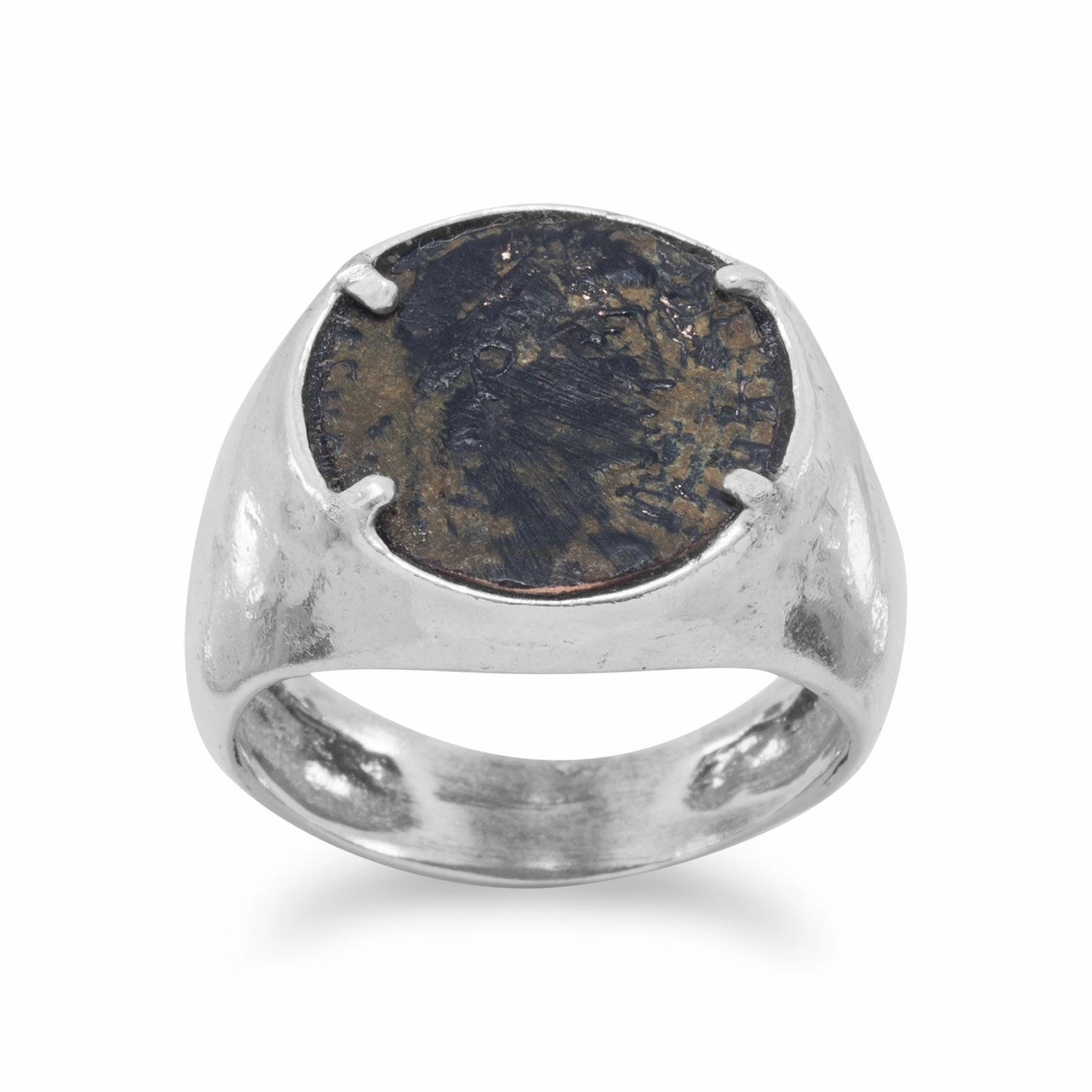 Ancient Roman Coin Mens Ring Sterling Silver Shiny Expression