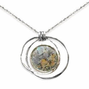 Ancient Roman Glass Hoop Pendant Necklace Textured Sterling Silver, with Chain Soft Mood