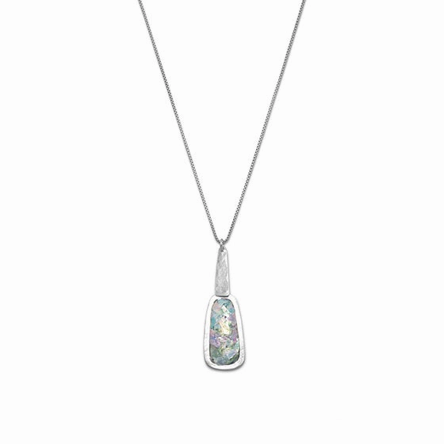 Ancient Roman Glass Necklace Handmade in Israel Sterling Silver with Box Chain Statement Highlight