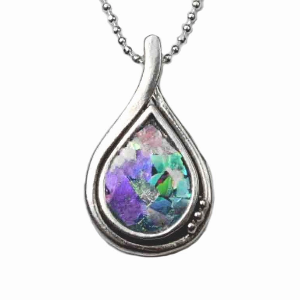 Ancient Roman Glass Necklace Teardrop Shape Sterling Silver with Bead Chain Luxe Essentials Travel Friendly