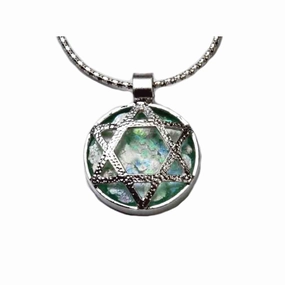 Ancient Roman Glass Necklace with Star of David Sterling Silver with Snake Chain Highlight Accent Lustrous Sparkle