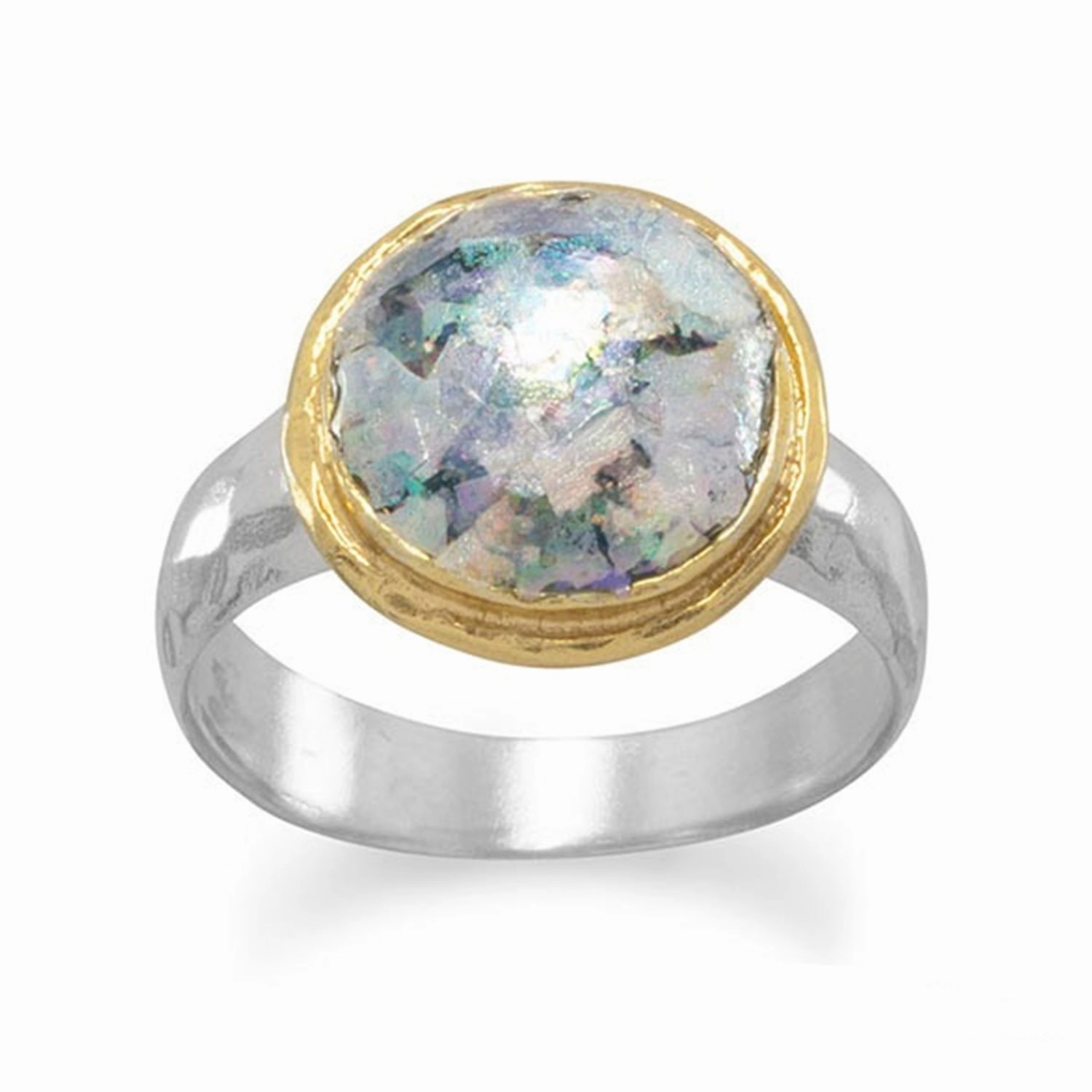 Contemporary Use Ancient Roman Glass Ring Two Tone Gold-plated Sterling Silver