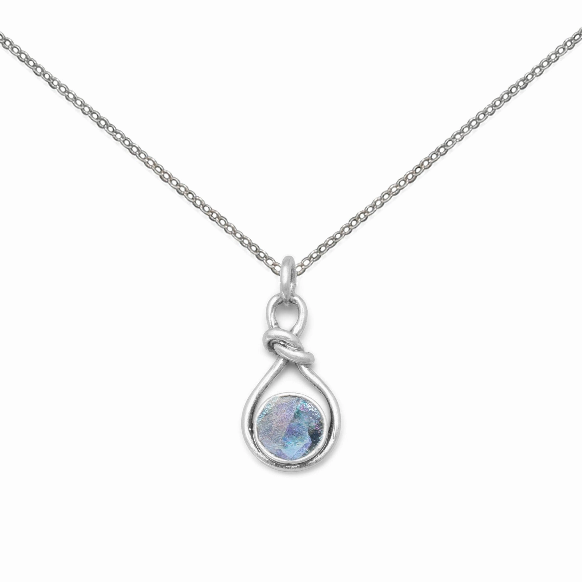 Ancient Roman Glass Small Knot Pendant Sterling Silver, Chain Included Soft Spark